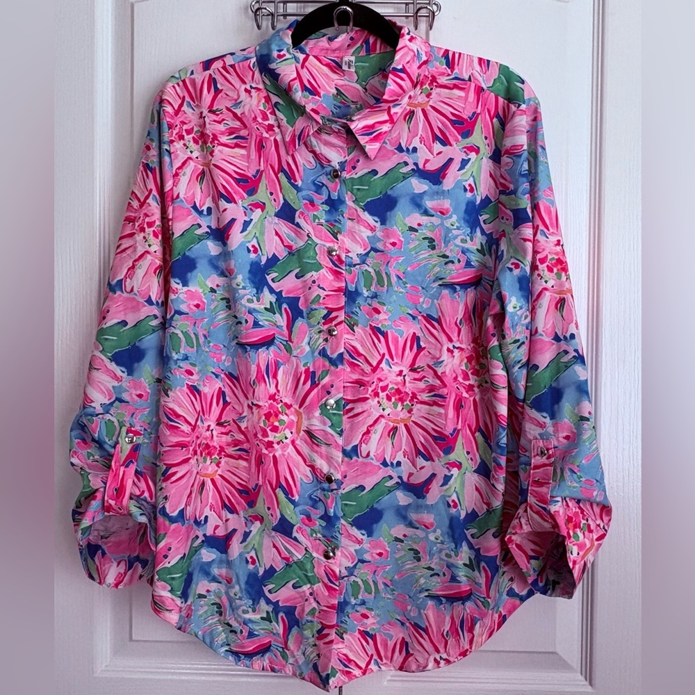 FASHION CLASSIC, WOMENS BLOUSE, MULTICOLORED FLORAL, size xl